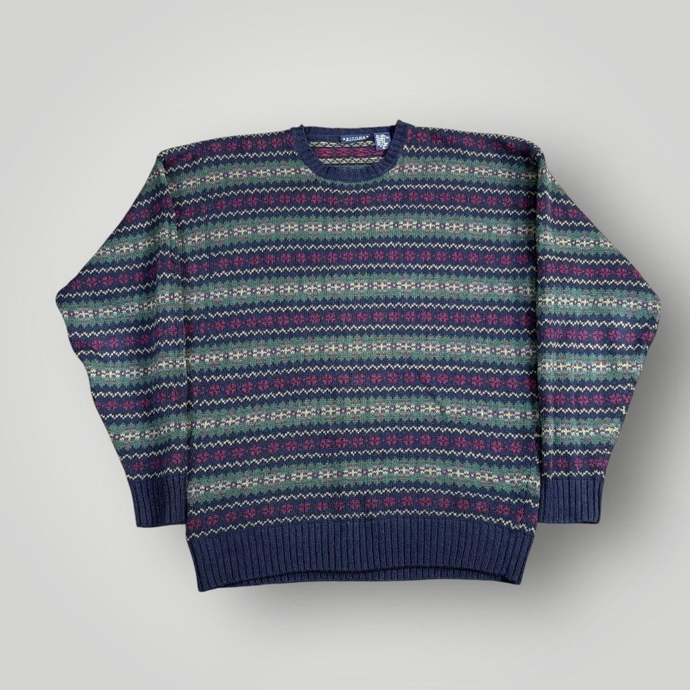 Vintage Britches Great Outdoors Sweater Mens XL Blue Fair Isle Knit Pullover 90s